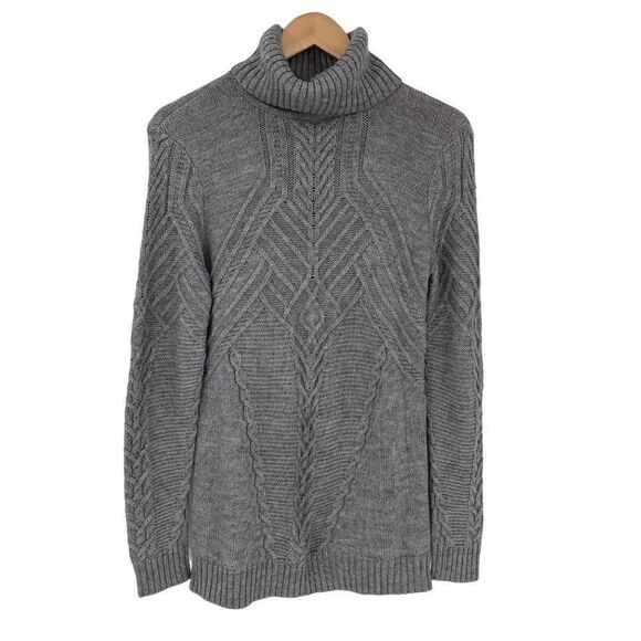 Orvis Cable Knit Turtleneck Sweater Wool Blend Long Sleeves Gray Women Small - Picture 1 of 9